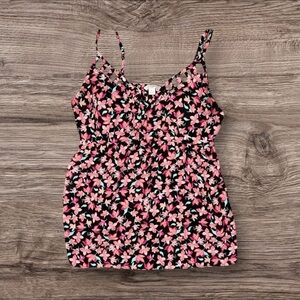 Candie's‎ Pink and Black Dressy Floral Babydoll Tank w/ Built in Bra